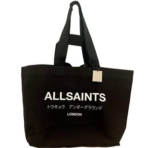 AllSaints Ali Black Canvas Tote Bag $129 NWT